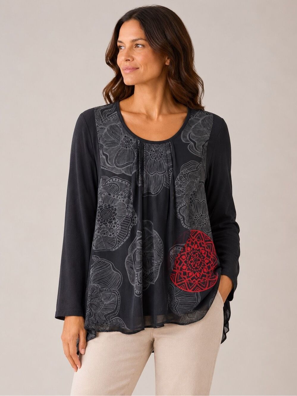 Desigual Y2K Mandala Layered Effect Shirt Size Medium Black Flowy Patterned